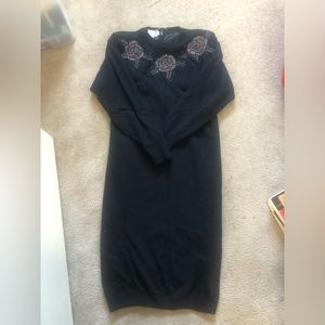 Vintage 80’s beaded black knit wool sweater dress.